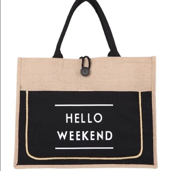 🛍HOST PICK🛍 HELLO WEEKEND TOTE BAG - BLACK - Picture 2 of 5